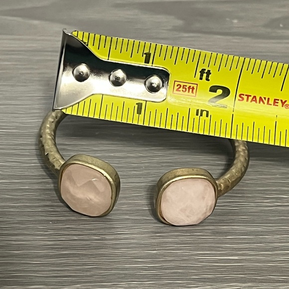 Vintage Gold Hinged Bangle Bracelet with Light Pink Gemstones, Boho - Picture 8 of 8